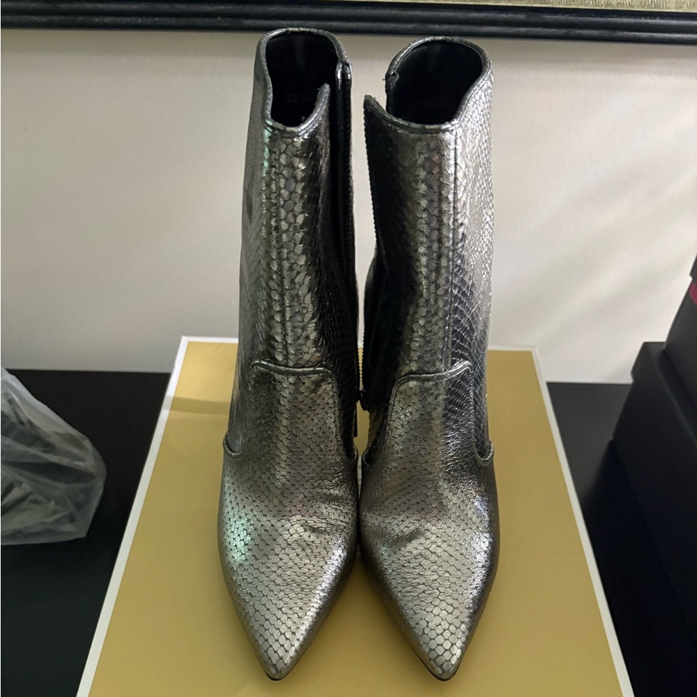 Michael Kors Silver Ankle Booties with Stiletto Heel